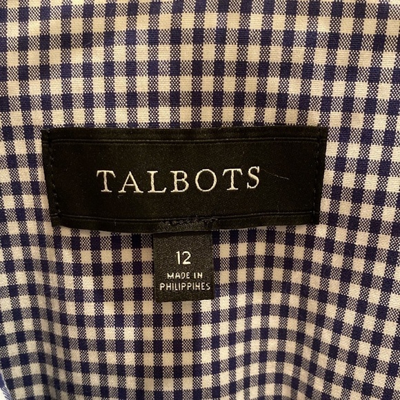 Talbots Blue White Gingham Cotton Stretch 3/4 Sleeve Blazer Jacket Size 12 - Picture 2 of 11